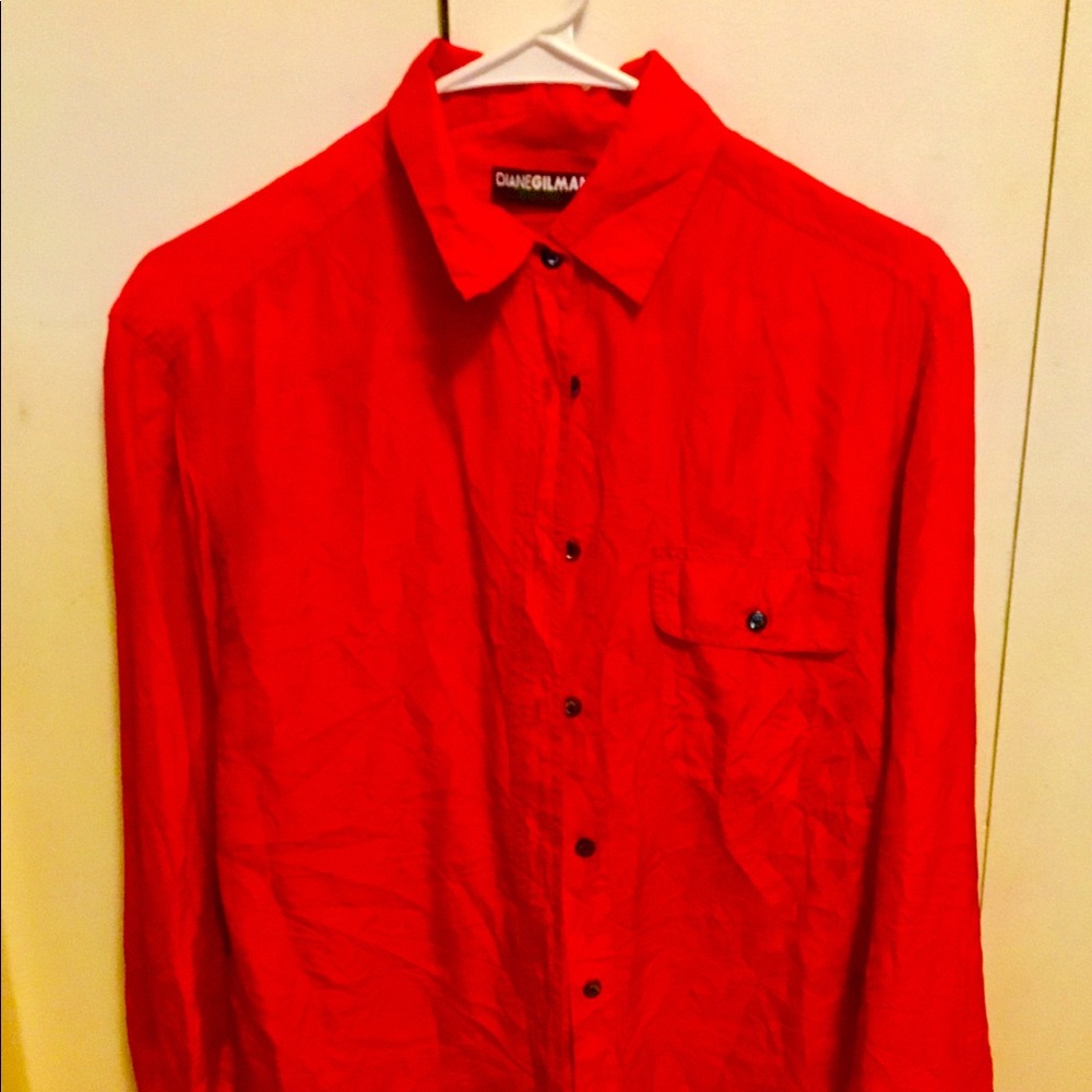 Bright Red Silk Buttoned Blouse